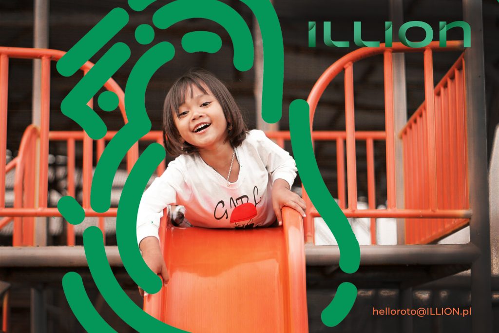 Wood or HDPE playground equipment with child using outdoor slide